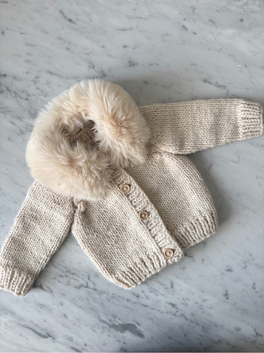 Huggalugs Removable Faux Fur Collar Natural Cardigan Sweater for Baby & Toddler